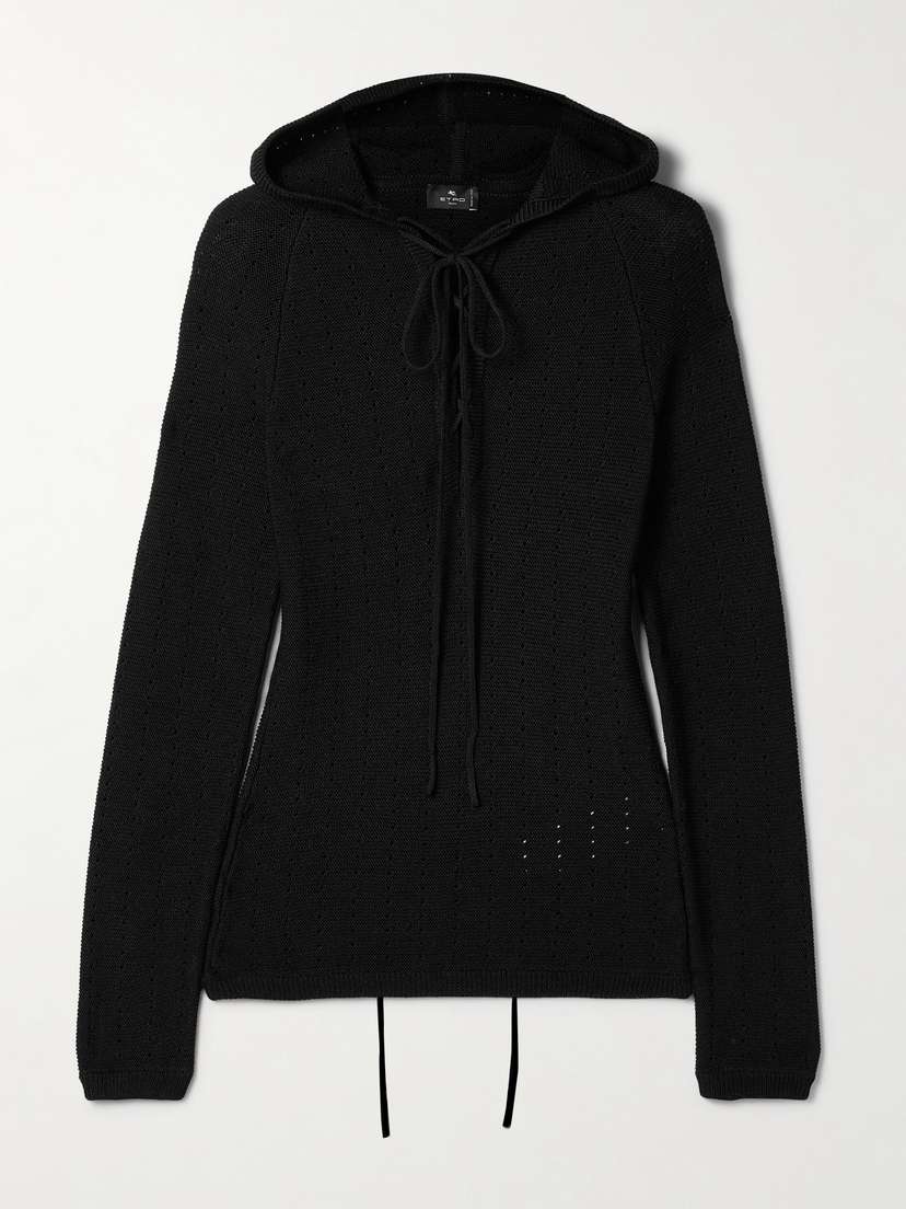 Etro Hooded Lace-up Pointelle-knit Silk-blend Sweater