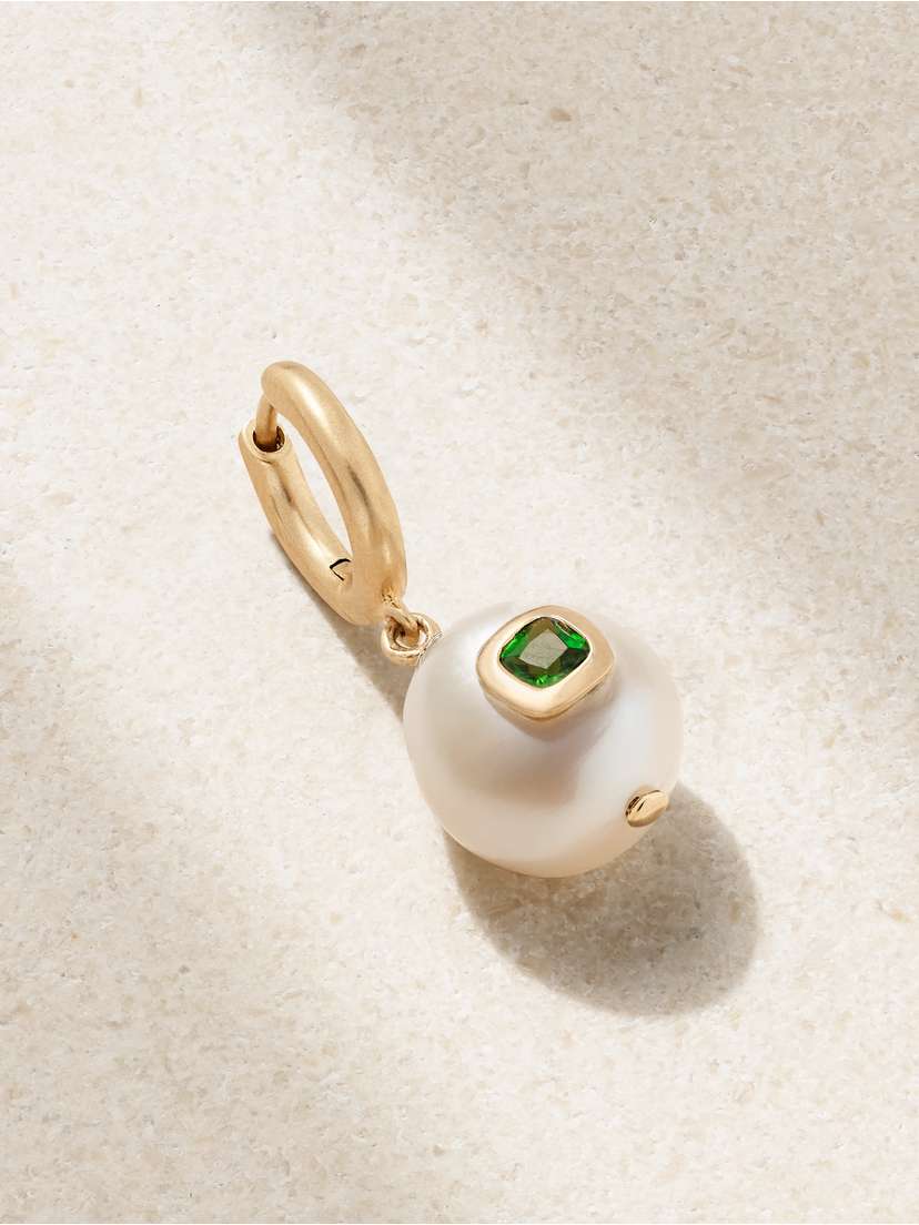 Pascale Monvoisin Eddie 9-karat Gold, Pearl And Diopside Single Hoop Earring
