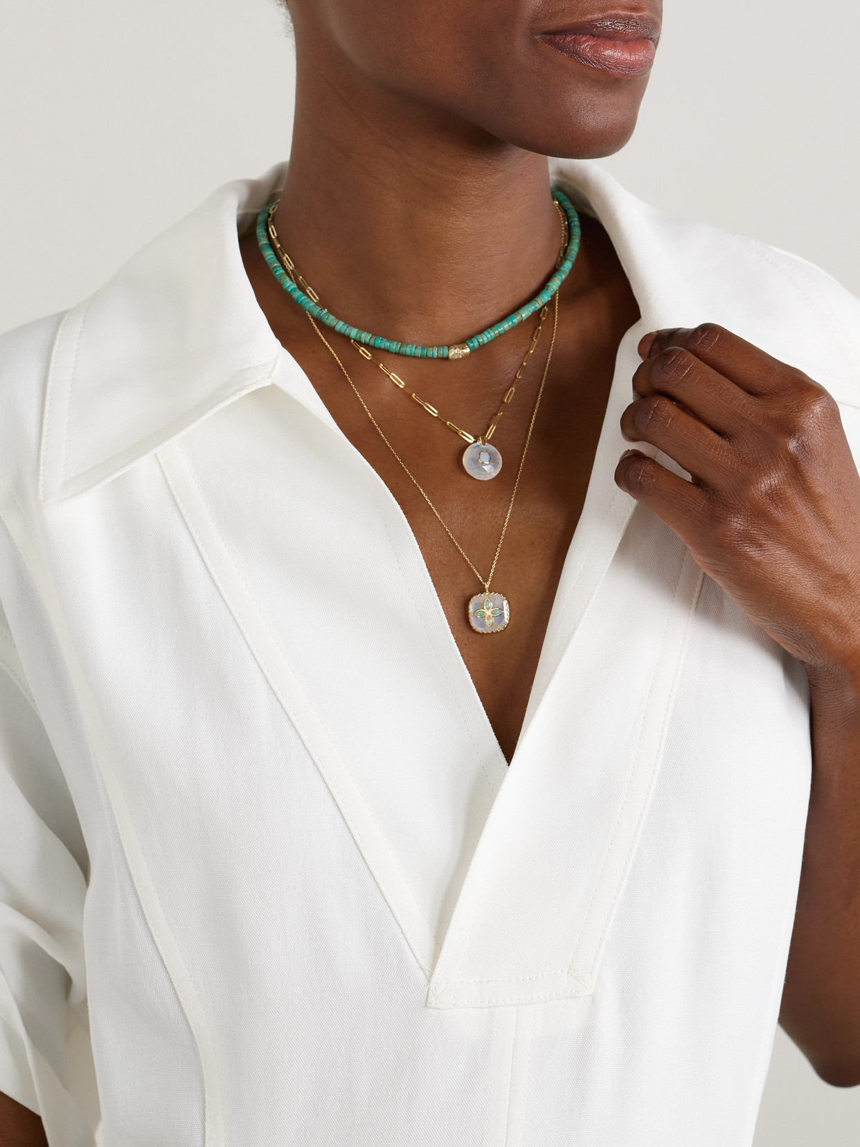 Pascale Monvoisin Bowie 9-karat Gold, Moonstone And Opal Necklace In Gold