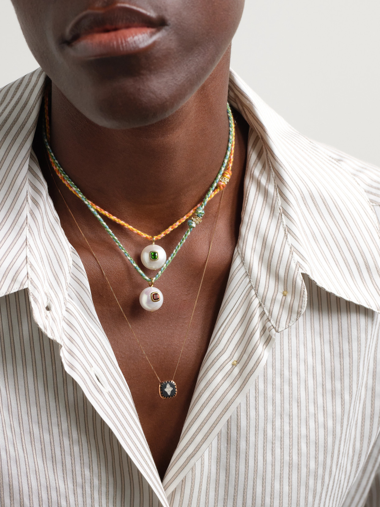 Pascale Monvoisin Eddie 9-karat Gold, Cord And Multi-stone Necklace In Gold