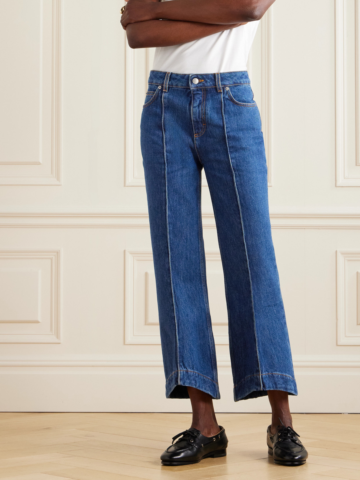 Bally Cropped Paneled High-rise Flared Jeans In Blue