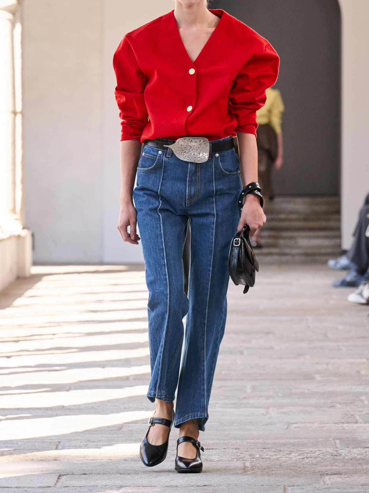 Cropped Paneled High-Rise Flared Jeans