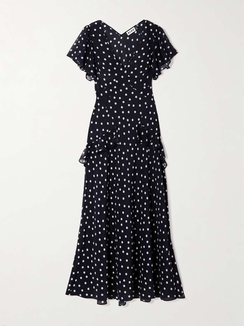 Rixo Evie Ruffled Polka-dot Silk-chiffon Midi Dress