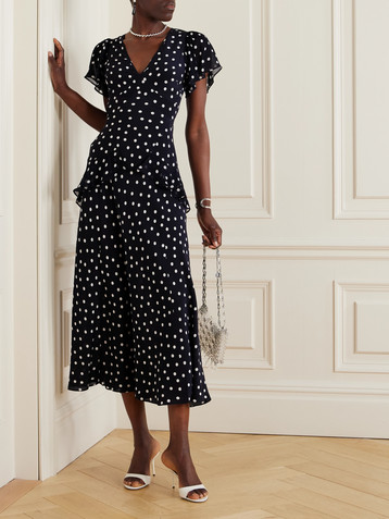 RIXO Evie ruffled polka-dot silk-chiffon midi dress