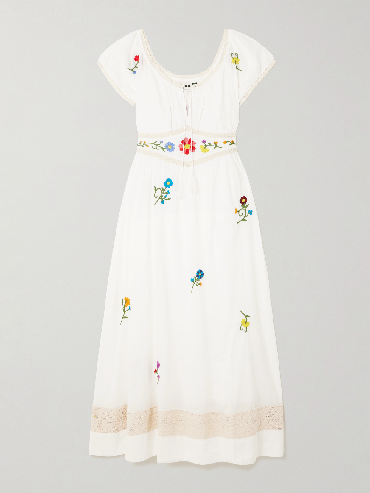 Rixo London Alani Lace-trimmed Embroidered Cotton Midi Dress In Ivory