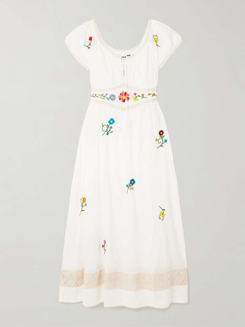Rixo Alani Lace-trimmed Embroidered Cotton Midi Dress