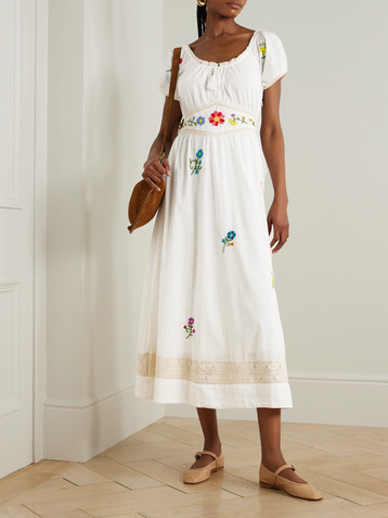 RIXO Alani lace-trimmed embroidered cotton midi dress