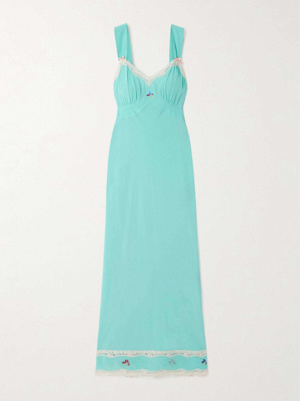 Rixo London Lucie Lace-trimmed Embroidered Crepe De Chine Midi Dress In Blue