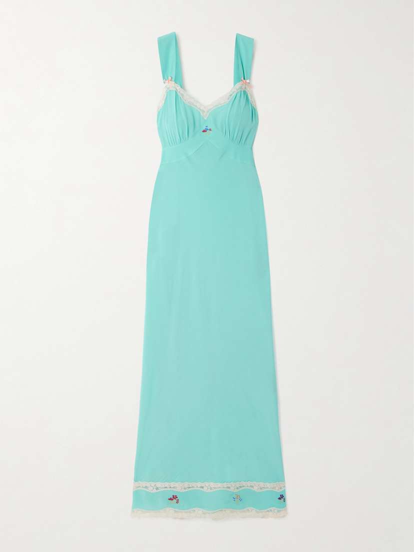 Rixo Lucie Lace-trimmed Embroidered Crepe De Chine Midi Dress