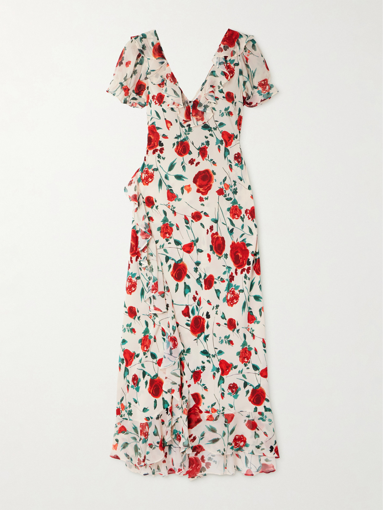 RIXO - Clementina Ruffled Floral-print Silk Crepe De Chine Midi Dress - Cream