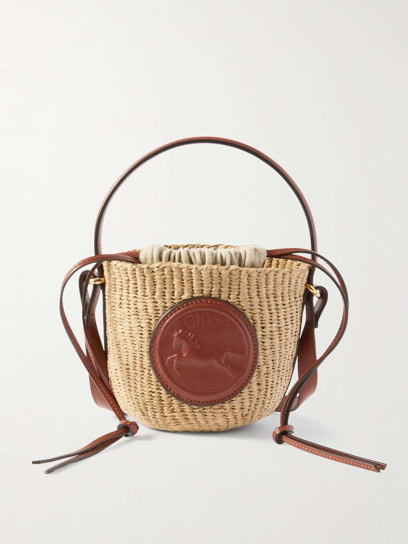 Chloé Embossed Leather-trimmed Faux Raffia Bucket Bag
