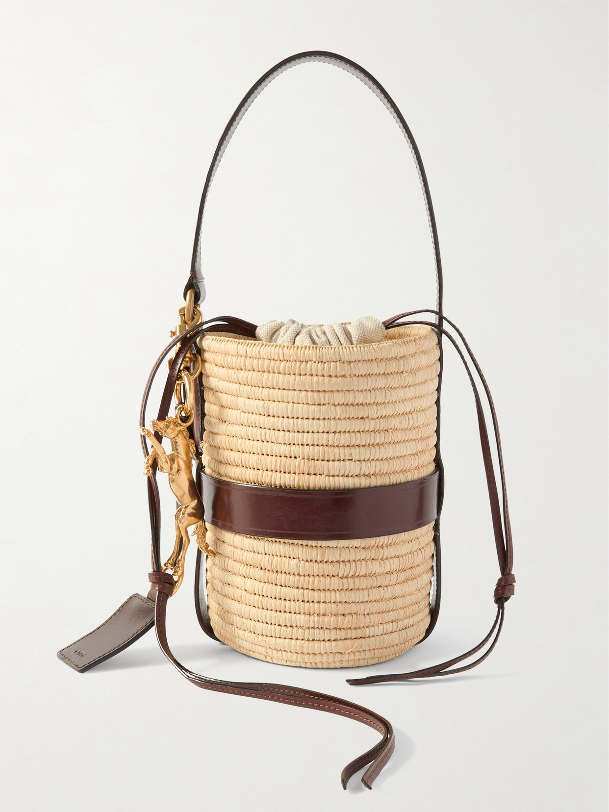 Chloé Kerala 25 Embellished Leather-trimmed Faux Raffia Tote In Neutrals