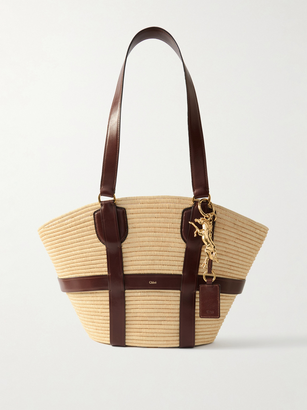 Chloé Womens Kerala Charms Raffia Tote Shoulder Bag Dark Ebony In Neutrals