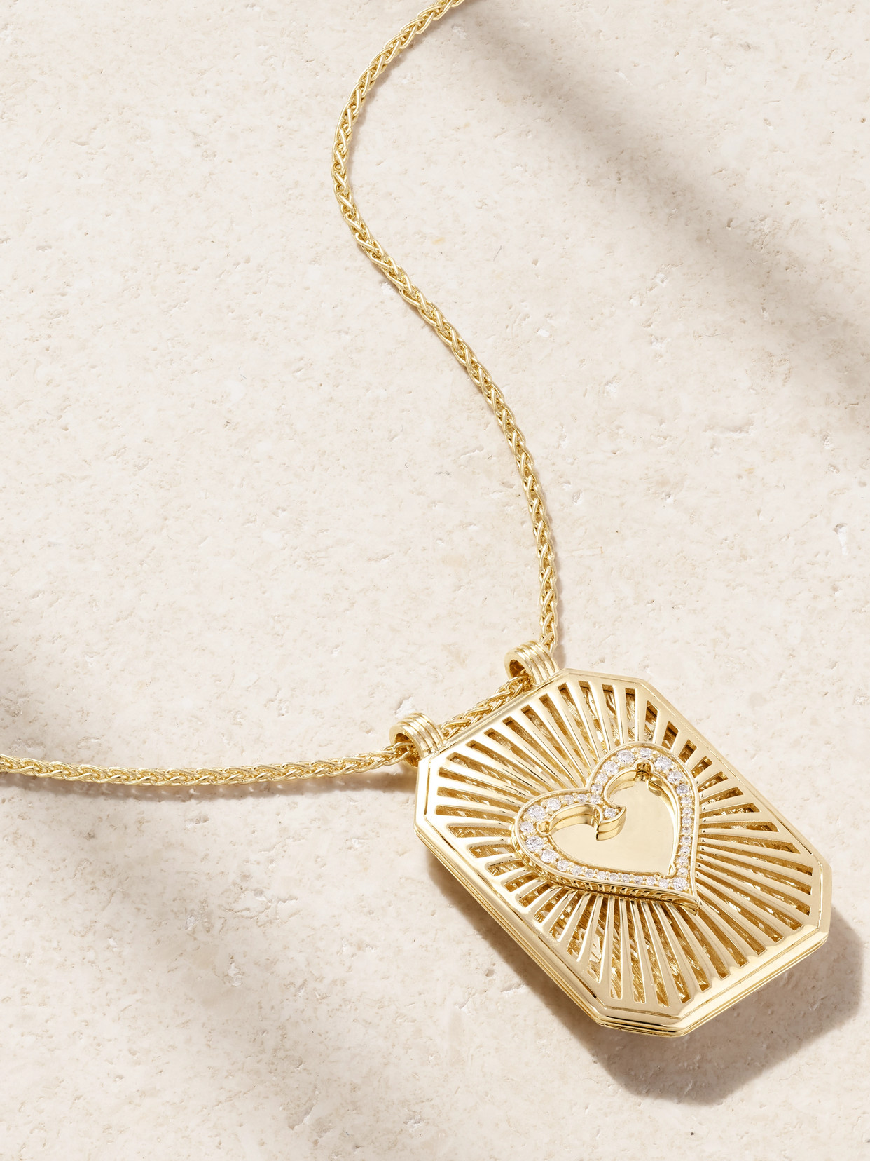 Marie Lichtenberg Heart Scapular 18-karat Gold Diamond Necklace