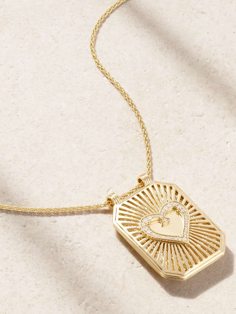 Marie Lichtenberg Heart Scapular 18-karat Gold Diamond Necklace