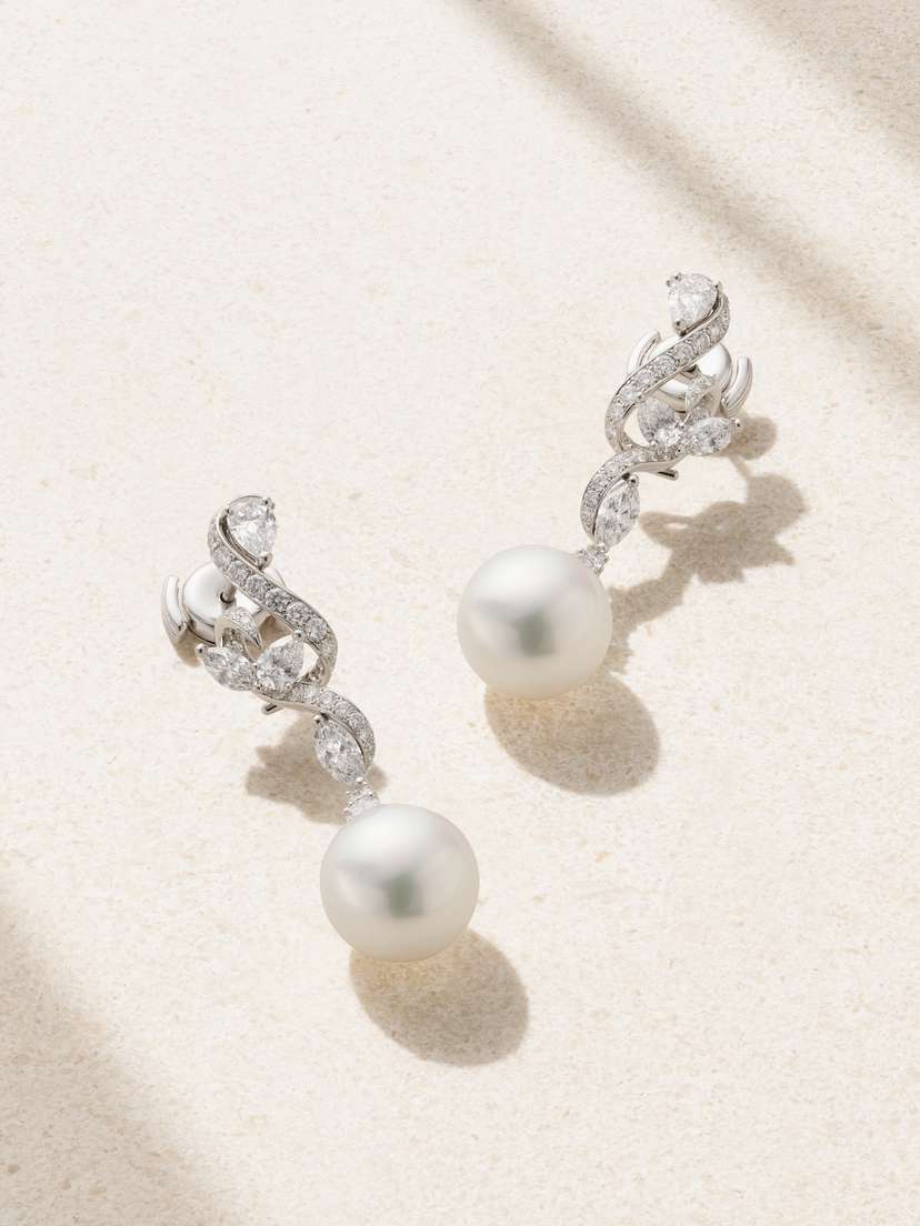Mikimoto Platinum, Pearl And Diamond Earrings