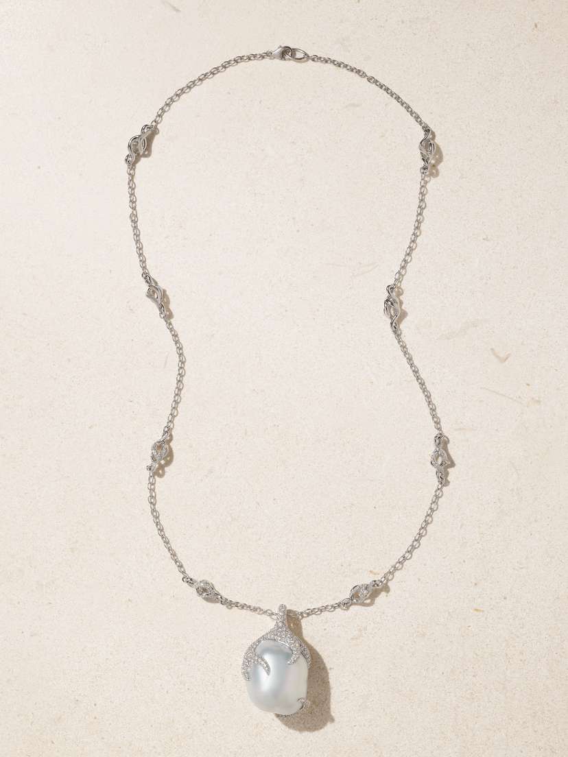 Mikimoto 18-karat White Gold, Pearl And Diamond Necklace