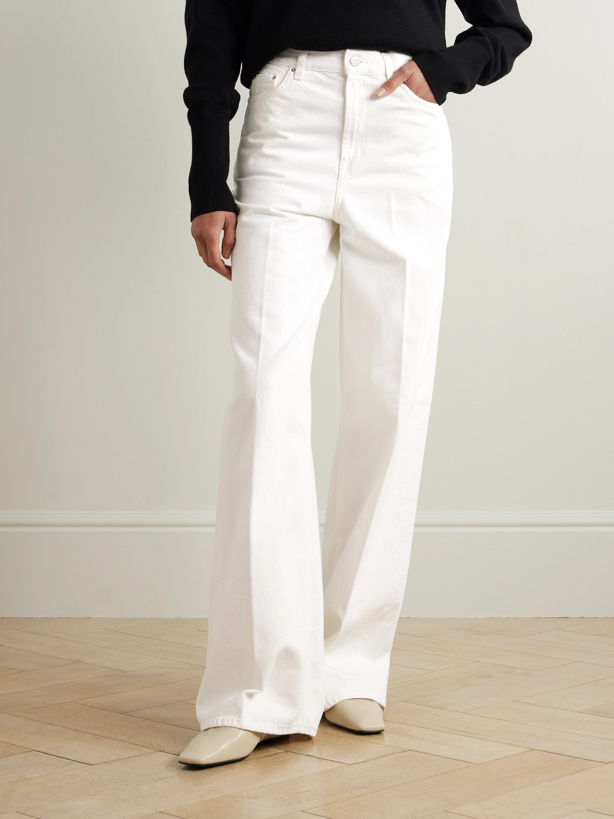 Totême Pleated High-rise Wide-leg Organic Jeans In White