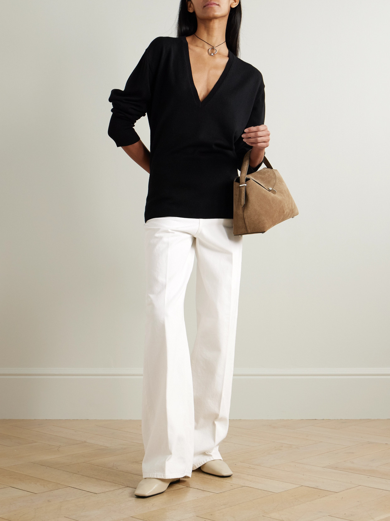 Totême Pleated High-rise Wide-leg Organic Jeans In White