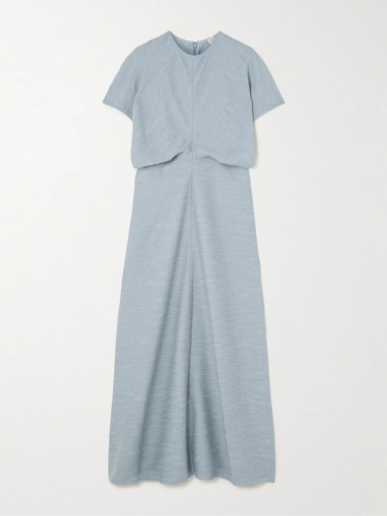 Totême Gathered Woven Maxi Dress In Blue