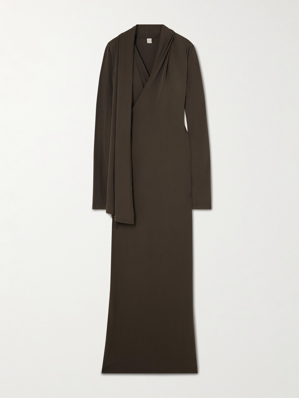 Totême Draped Jersey Maxi Wrap Dress In Brown
