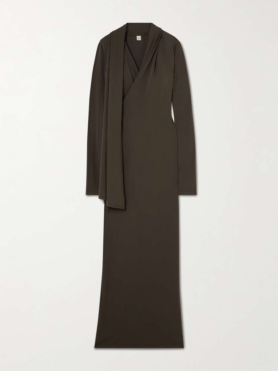 wrap-effect draped stretch-jersey maxi dress
