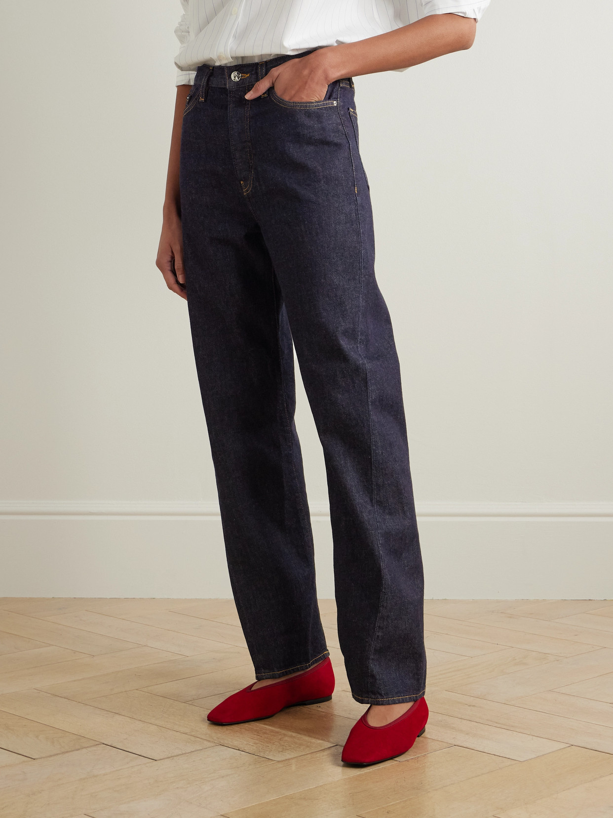 Twisted Seam High-Rise Straight-Leg Jeans