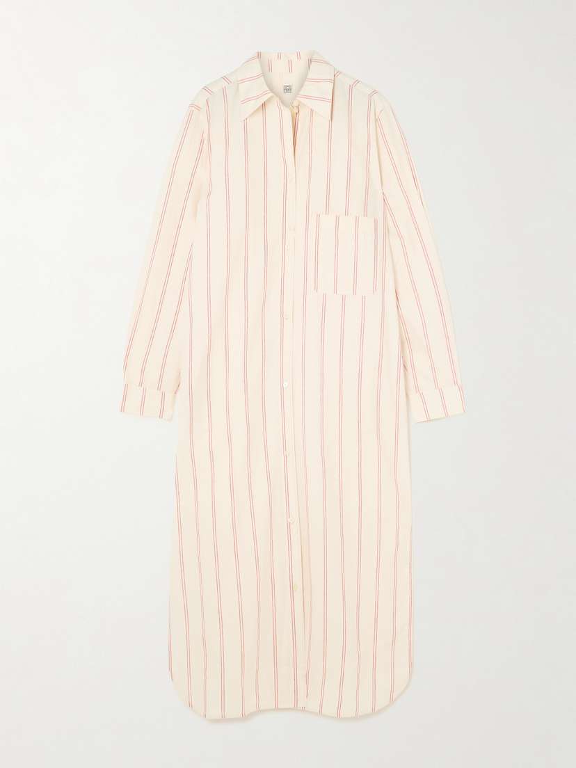TOTEME Striped Cotton And Silk-blend Midi Shirt Dress