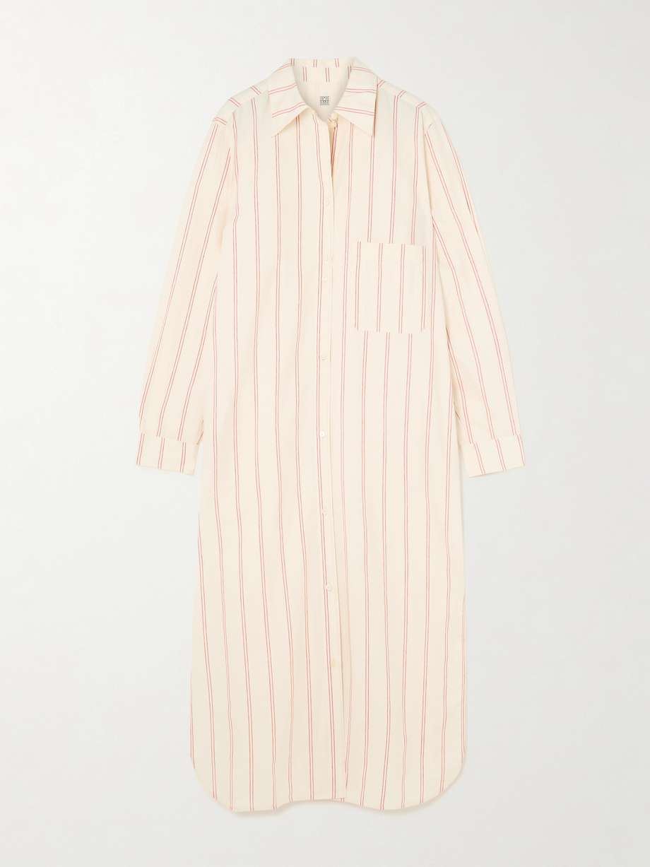 striped cotton and silk-blend midi shirt dress