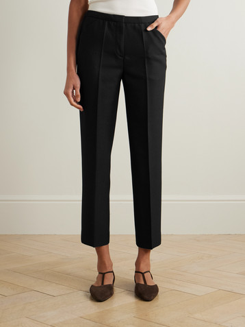 TOTEME Cropped pleated grain de poudre straight-leg pants