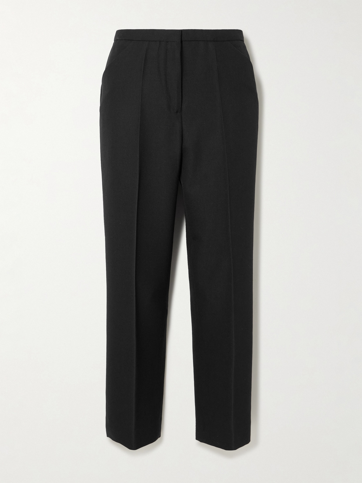 Totême Cropped Pleated Grain De Poudre Straight-leg Pants In Black