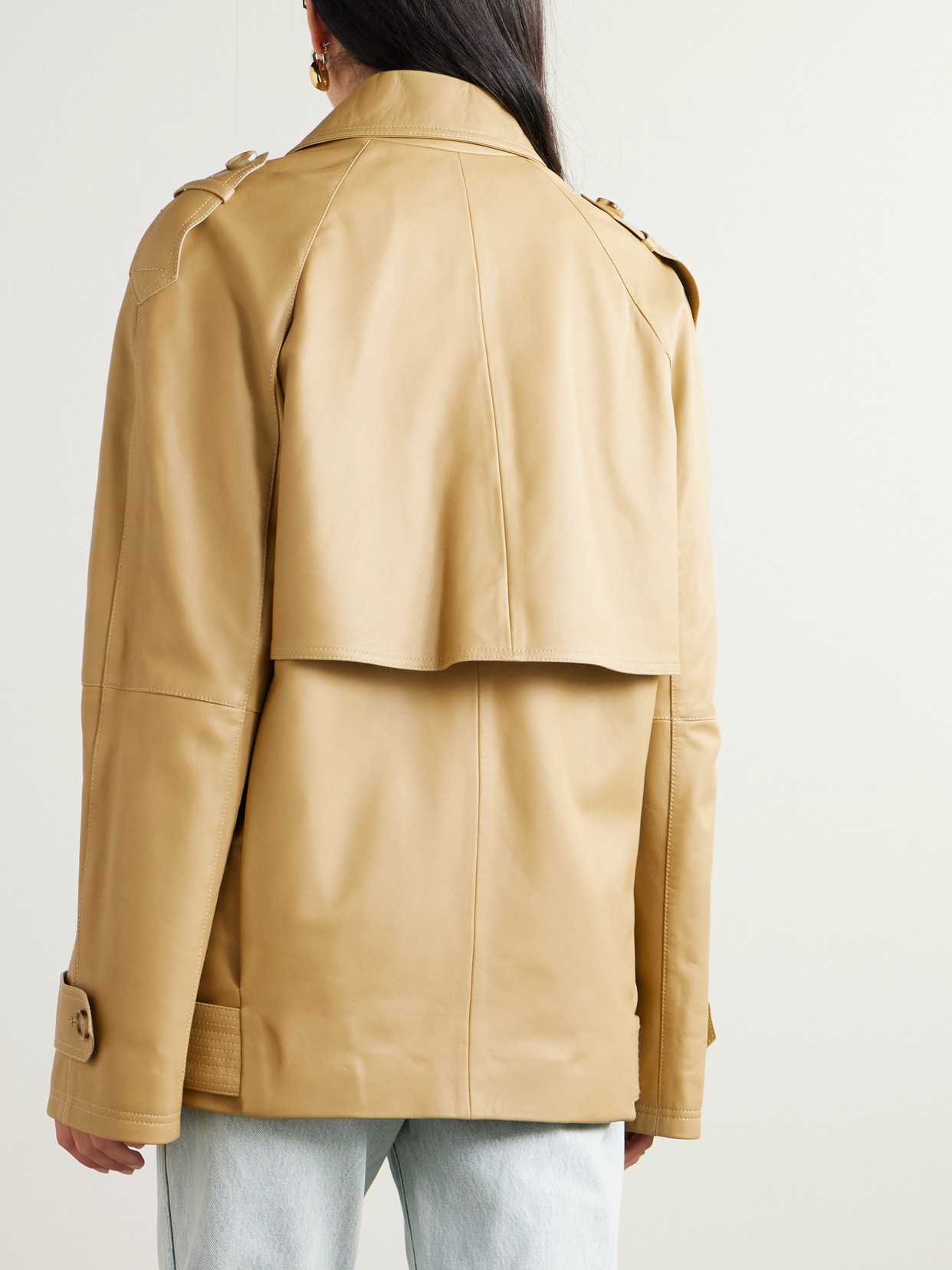 Totême Tan Short Trench Leather Jacket In Neutrals
