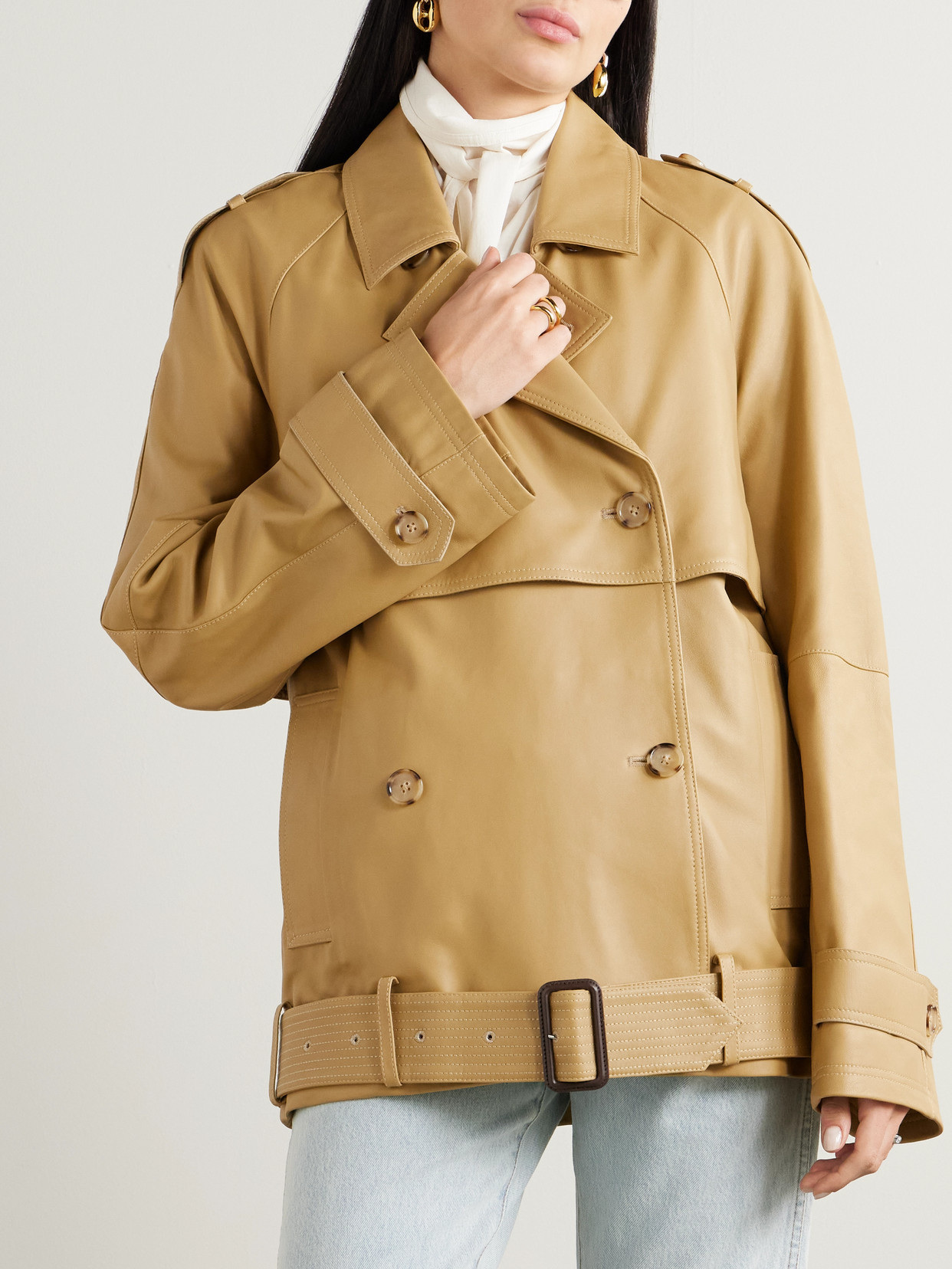 Double-Breasted Belted Layered Jacket