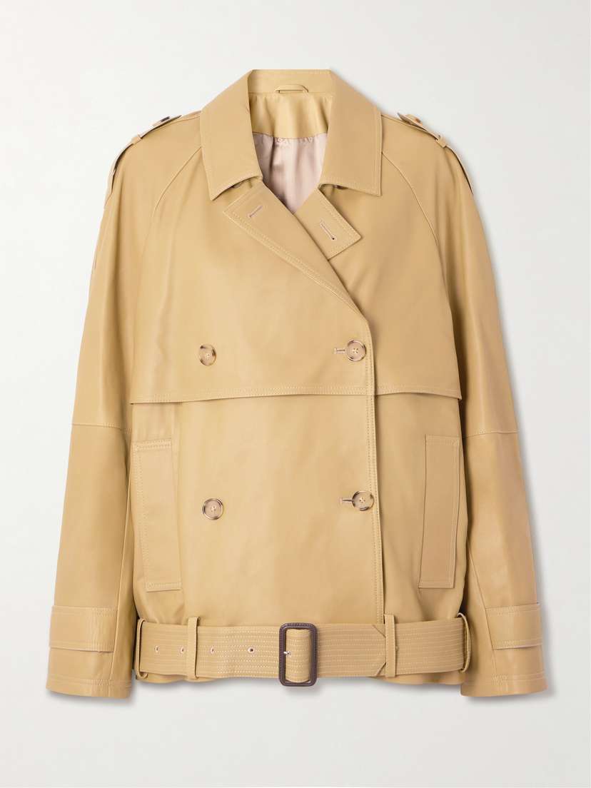 Toteme — Double-breasted belted layered leather jacket