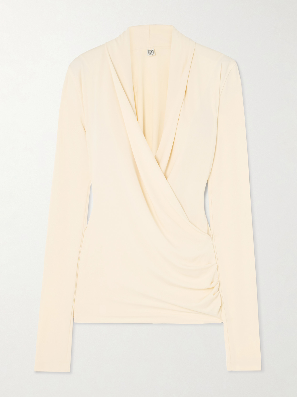 Totême Wrap-effect Draped Stretch-jersey Top In Ecru