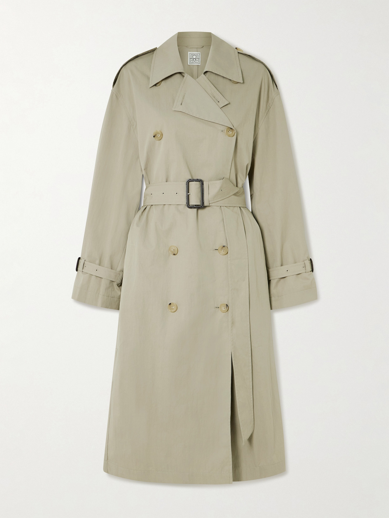 Totême Clay Crisp Cotton Blend Double-breasted Trench Coat In Neutral
