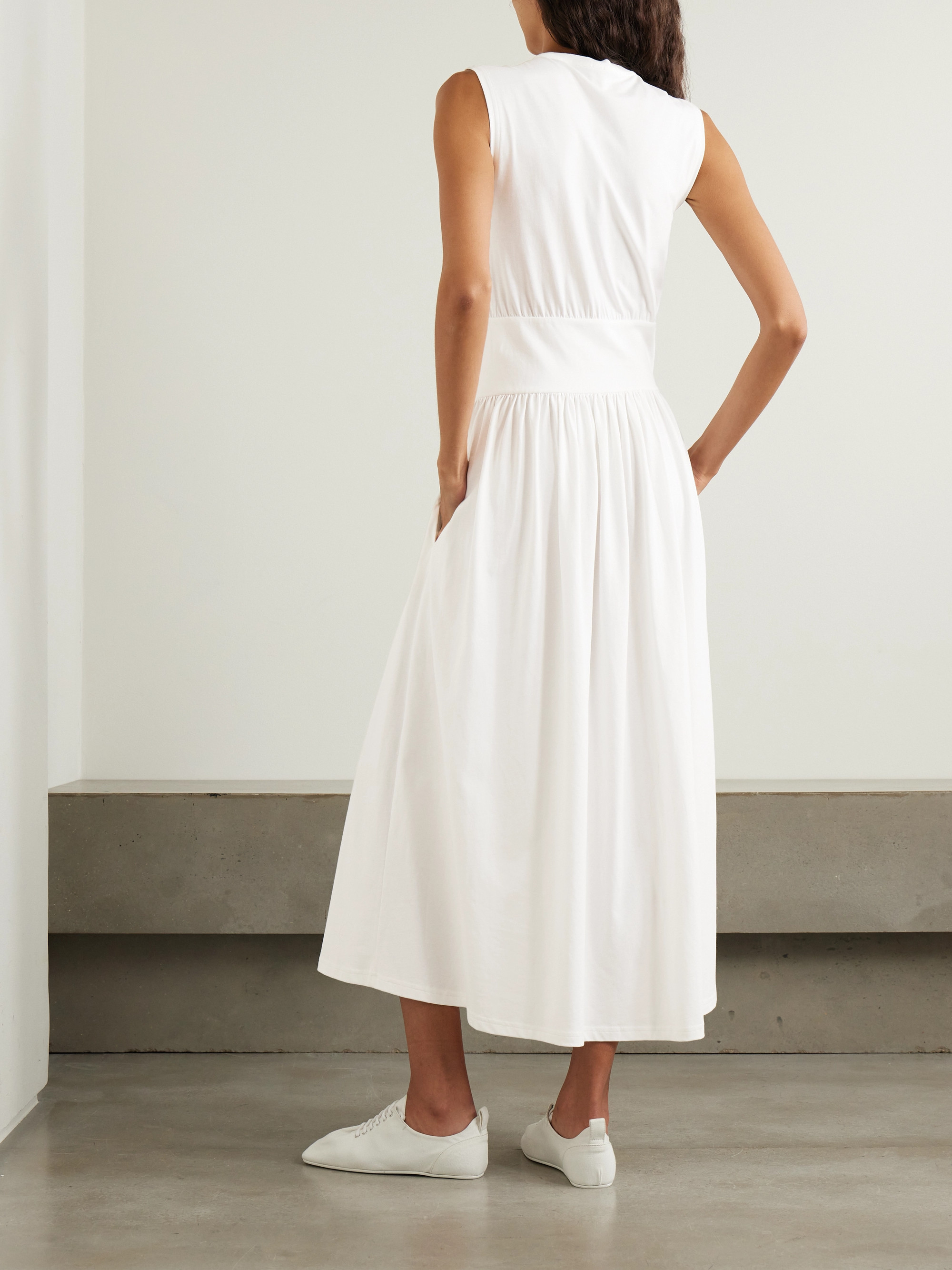 TOTEME Pleated organic cotton-jersey midi dress thumbnail