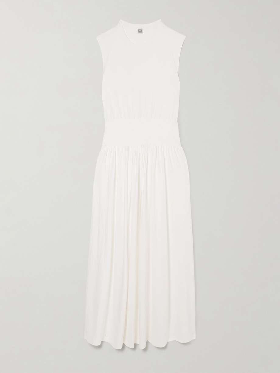 pleated organic cotton-jersey midi dress