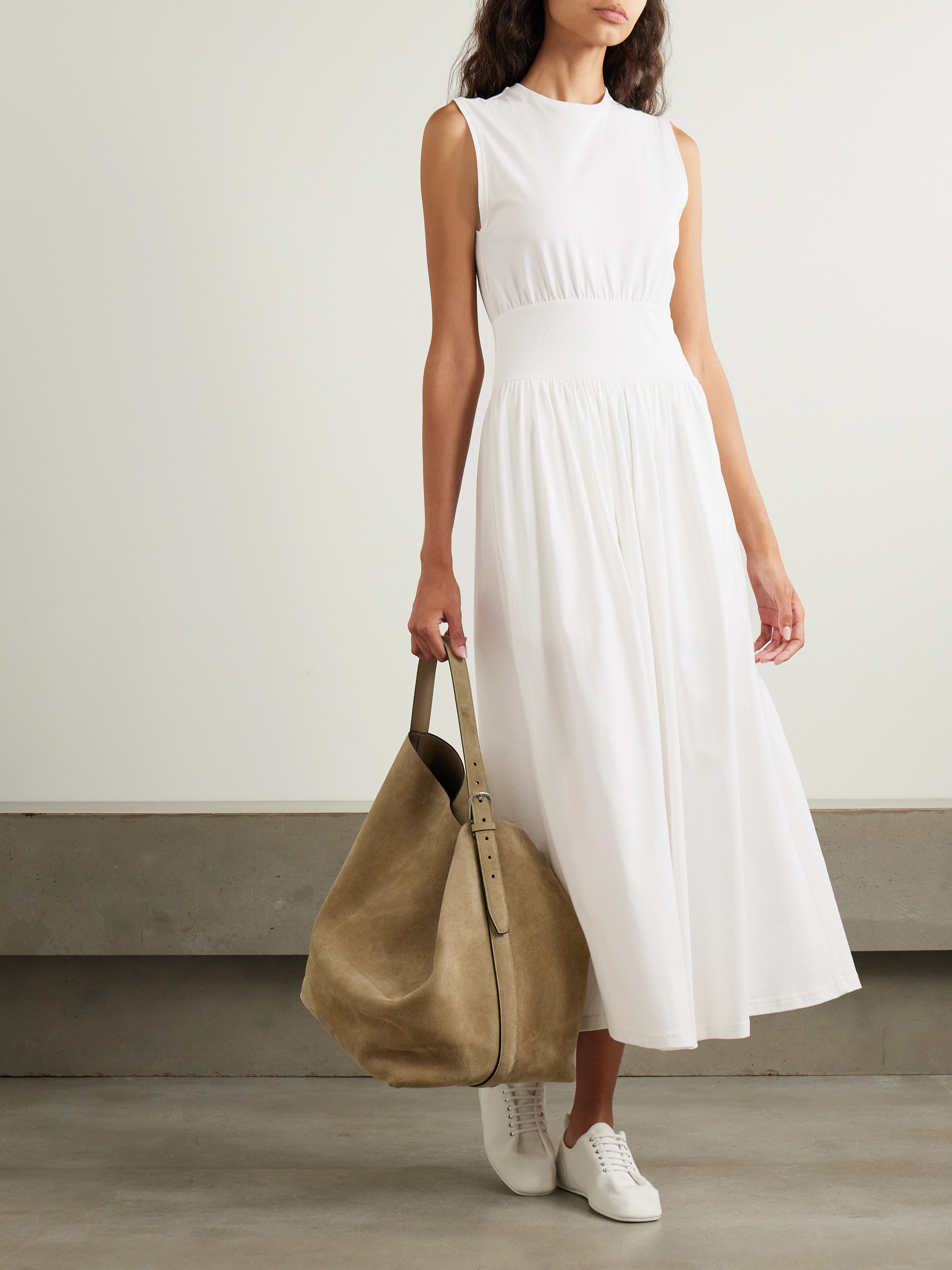 TOTEME - Pleated organic cotton-jersey midi dress | Plush