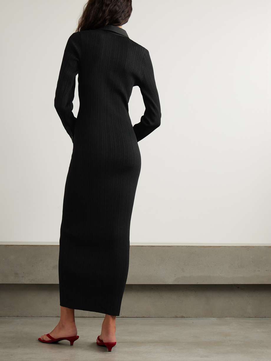 poplin-trimmed ribbed-knit maxi shirt dress