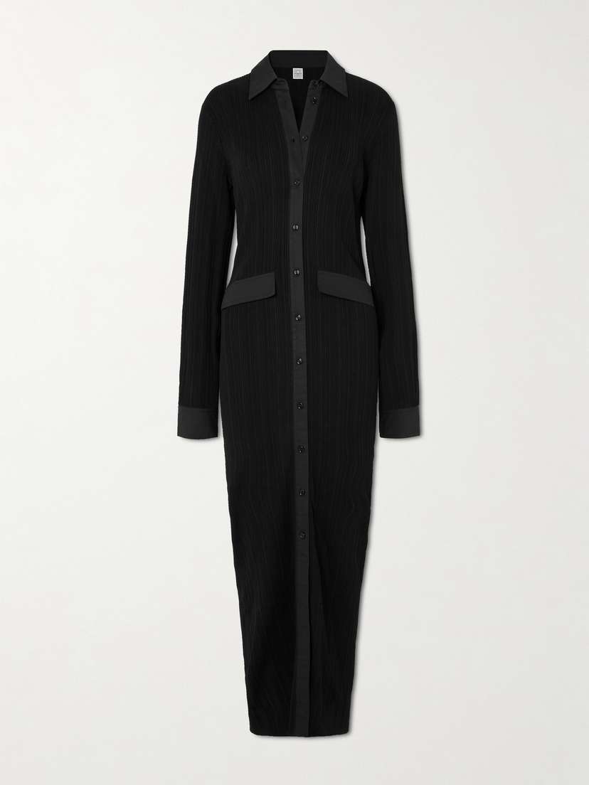 TOTEME Poplin-trimmed Ribbed-knit Maxi Shirt Dress