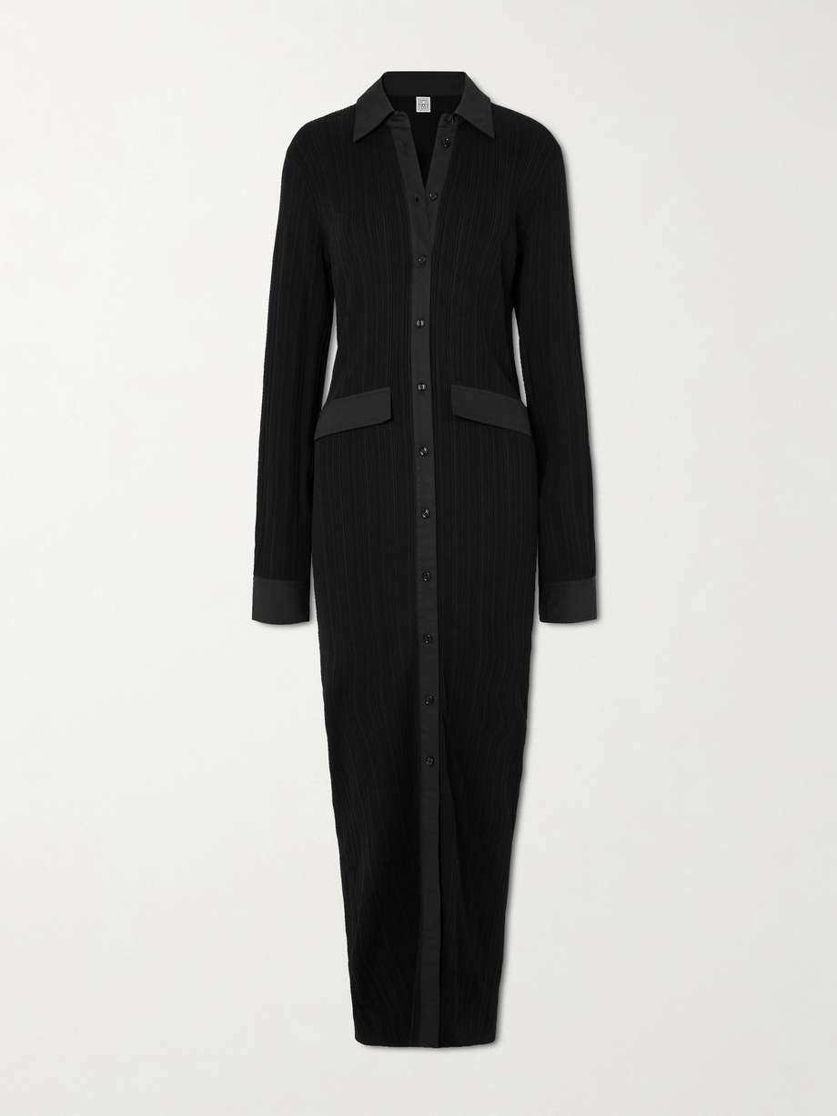 poplin-trimmed ribbed-knit maxi shirt dress