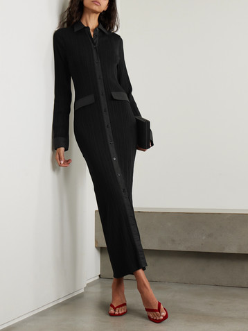 TOTEME Poplin-trimmed ribbed-knit maxi shirt dress