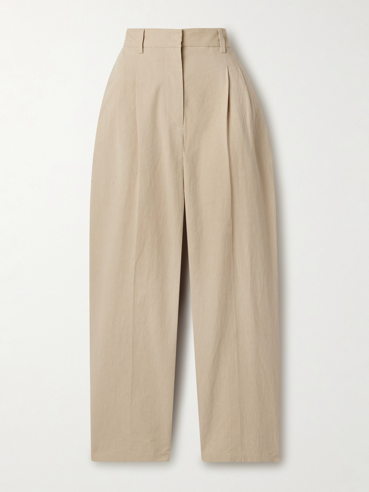 The Row Lilas Pleated Cotton-blend Twill Tapered Pants In Neutrals