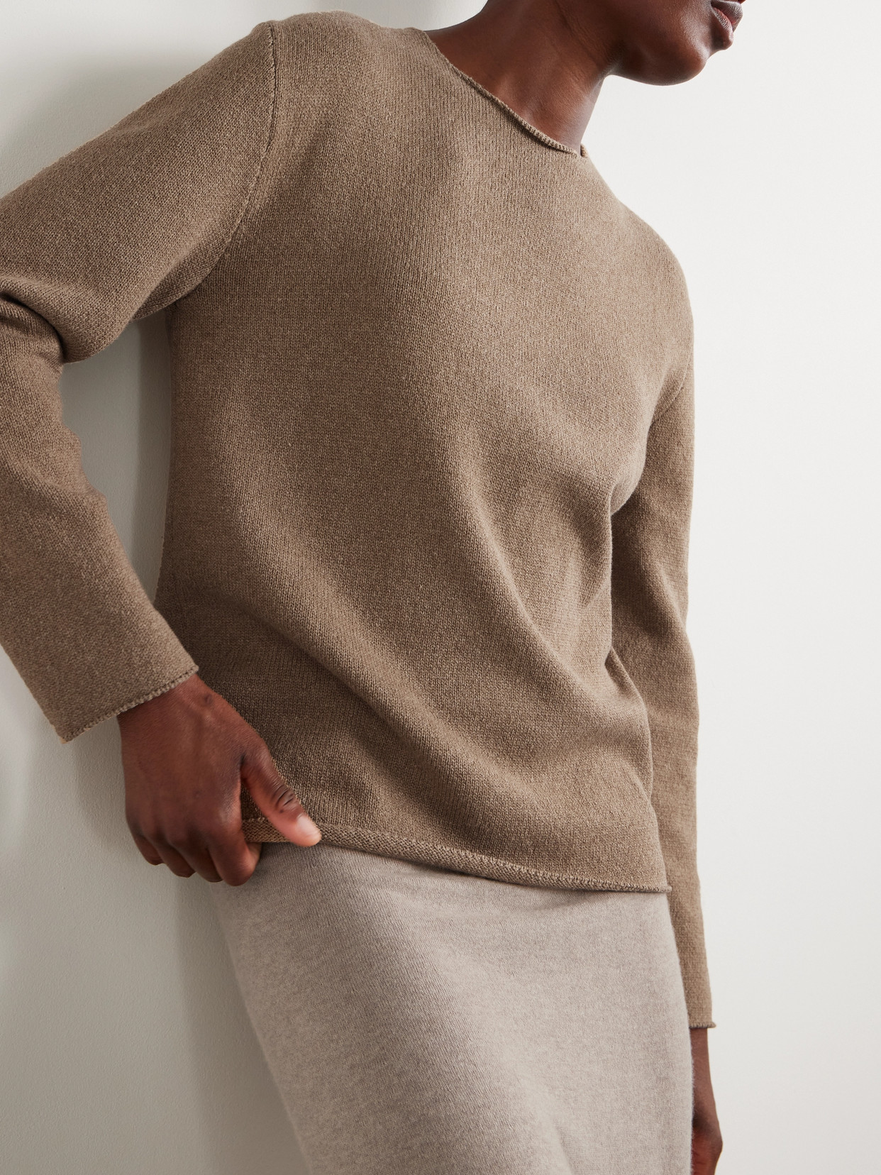 The Row Jhaio Cotton And Wool-blend Sweater In Brown