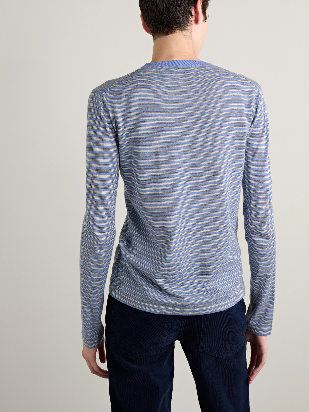 The Row Juhi Striped Cotton And Cashmere-blend Jersey T-shirt In Blue
