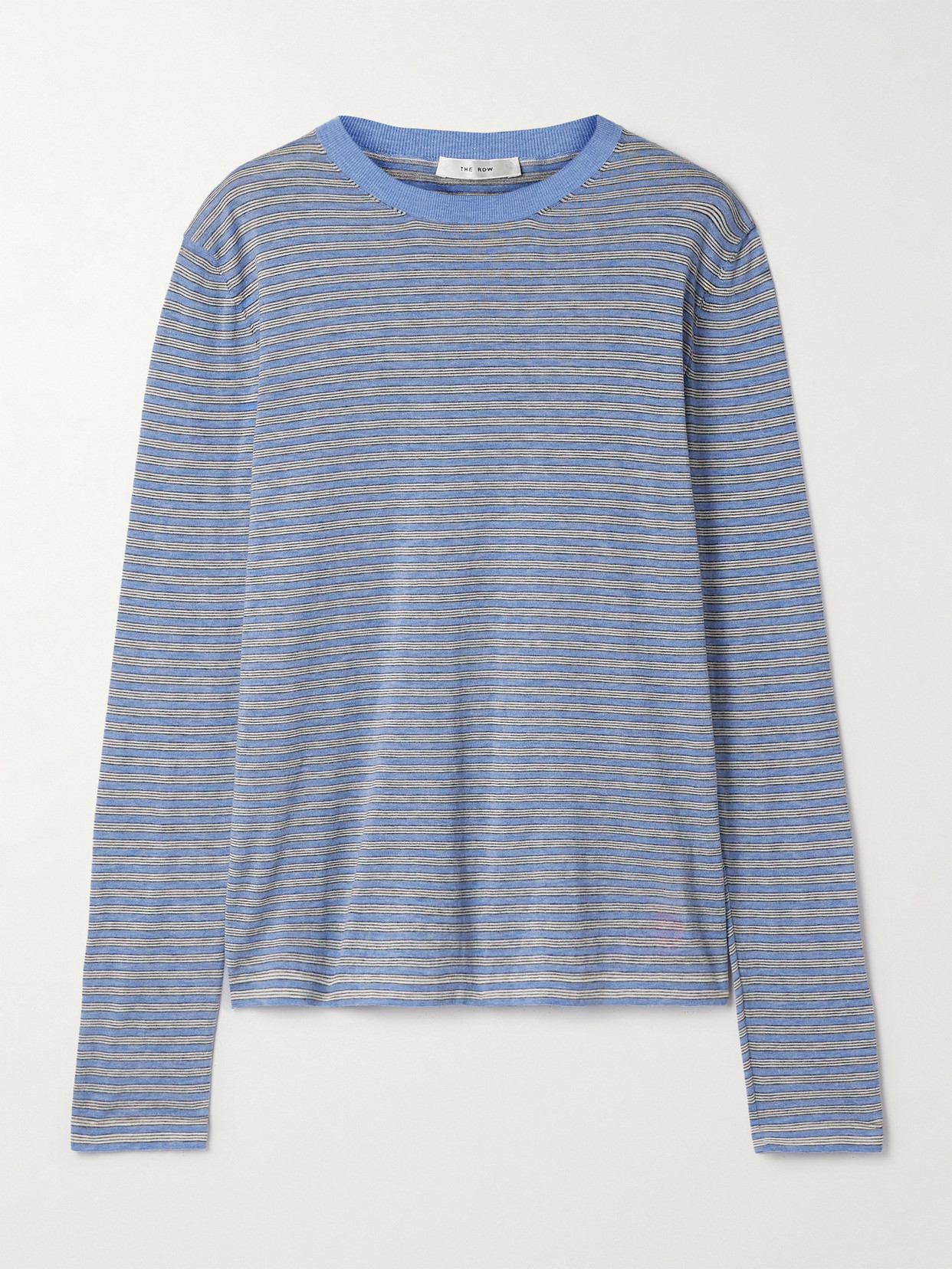 The Row Juhi Striped Cotton And Cashmere-blend Jersey T-shirt In Blue