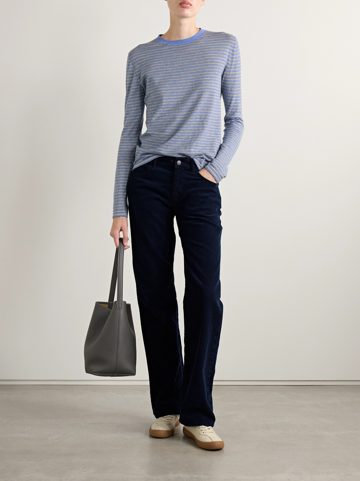 The Row Juhi Striped Cotton And Cashmere-blend Jersey T-shirt In Blue