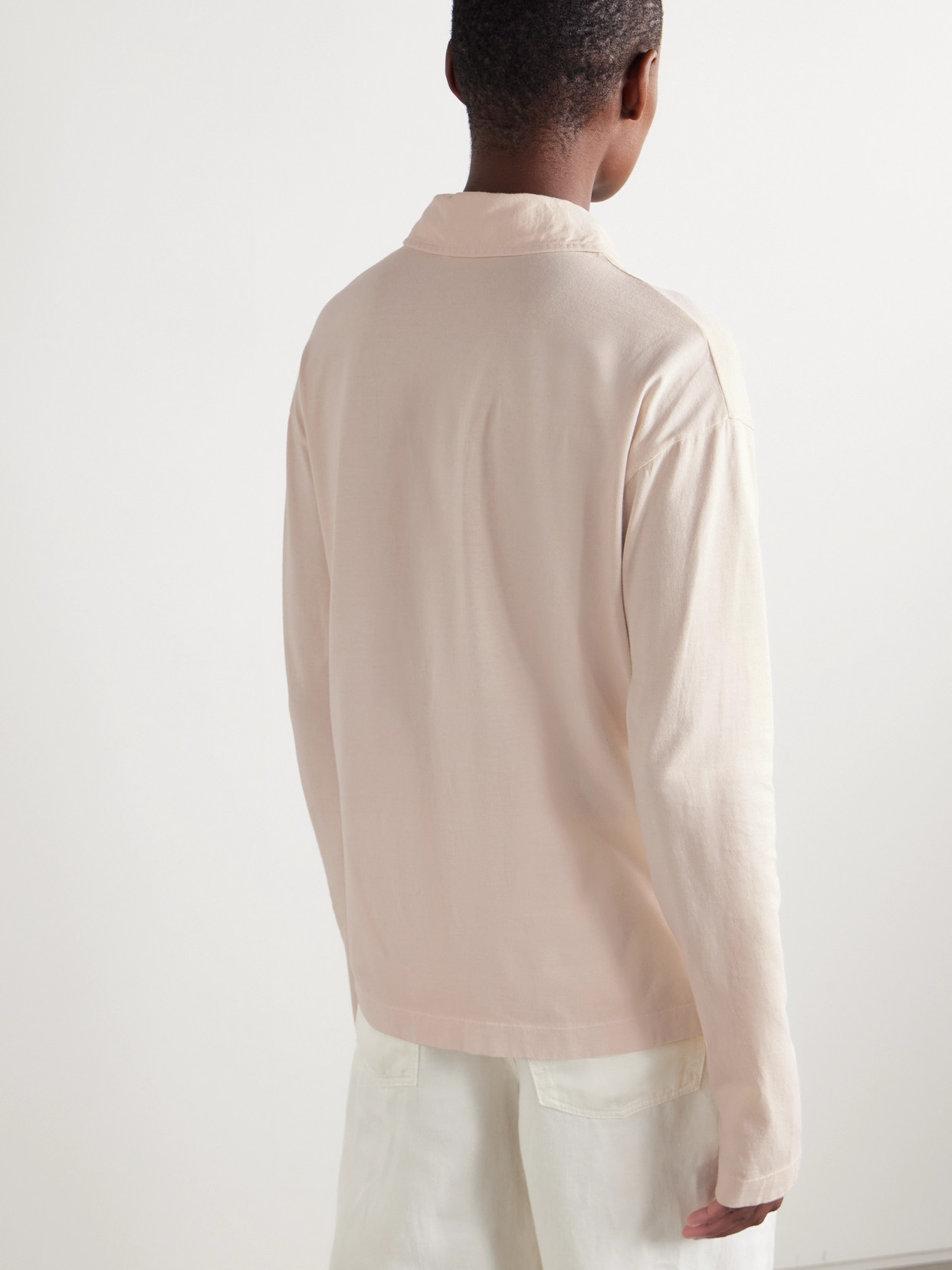 The Row Roddie Brushed Cotton-jersey Polo Shirt In Pink