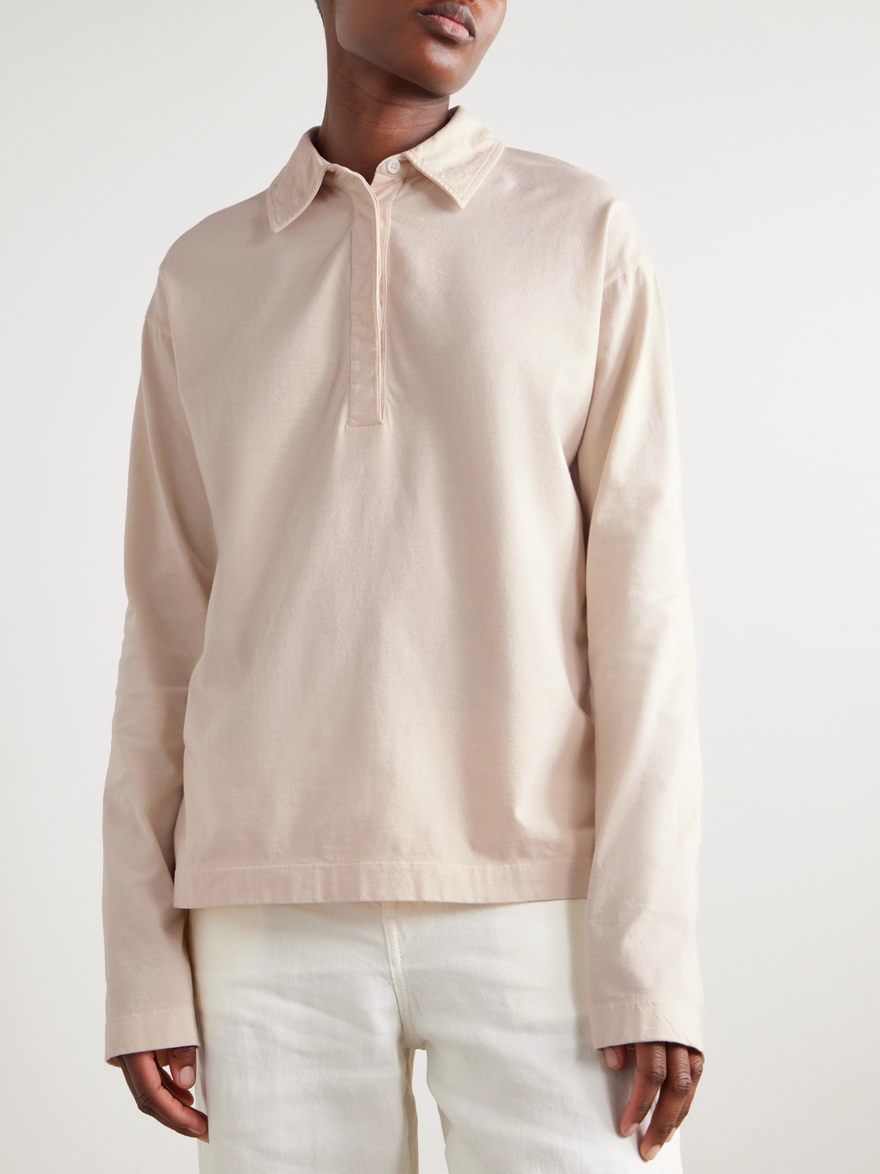 The Row Roddie Brushed Cotton-jersey Polo Shirt In Pink